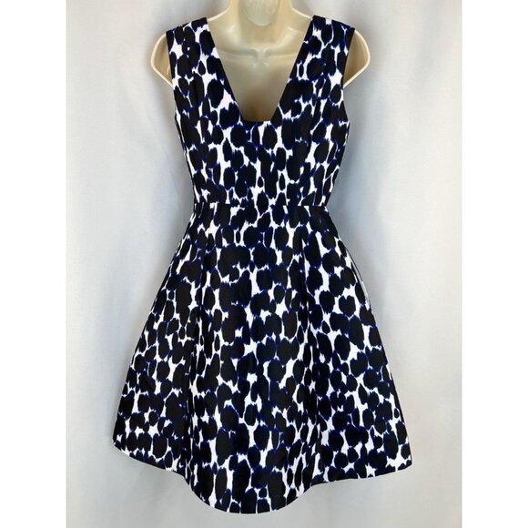 Kate Spade Black Blue Leopard Fit and Flare Dress with POCKETS! $400 - Picture 6 of 12